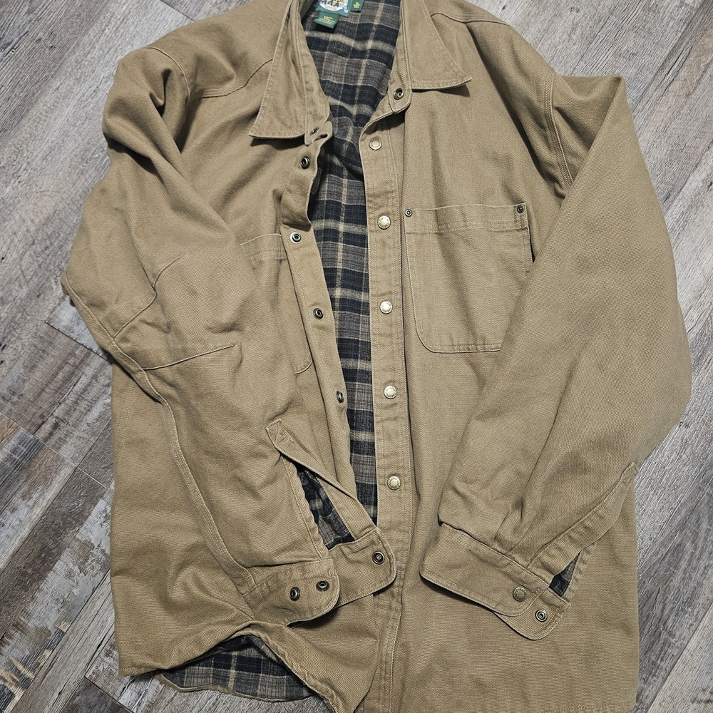 Cabela's Brown Shirt Jacket with Plaid Interior